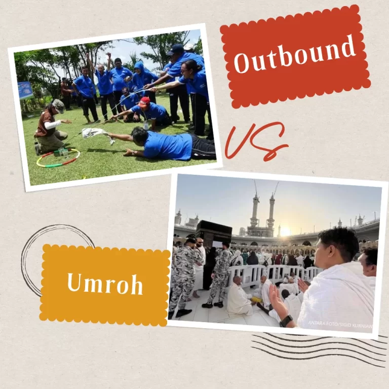 ilustrasi outbound kantor dan umroh